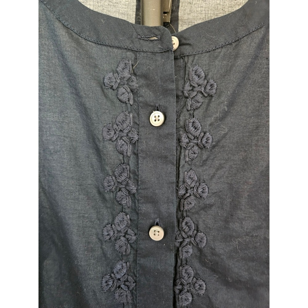 J.Crew Ruffle Sleeve Embroidered Top Womens 14 Navy Blue Cottagecore Romantic - Picture 3 of 8
